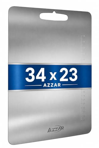AZZAR - Tagliere In Acciaio Inox Alimentare, Tagliere da Cucina Inossidabile con righello stampato fino a 15 cm, Resistente ed Igienico, Acciaio Inox 304 (34cmx23cm)