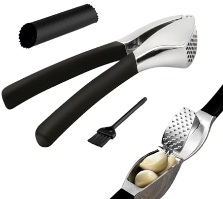 Krmoau Stainless Steel Garlic Press, Household Appliance for Easy Pressing, Manual Garlic Press, Stainless Steel Tool, for Frying Dishes, Salad, Soup, Healthy Food, Restaurant, Camping, Cooking