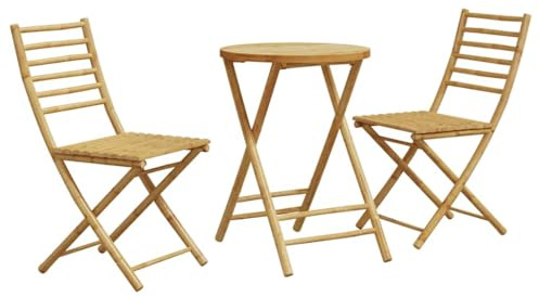 Yunovire 3-TLG. Bistro-Set aus Bambus, klappbar, für Garten, Balkon, Terrasse, wetterfest, natürliches Design, ideal für Außenbereiche, Robustes Outdoor-Möbelset