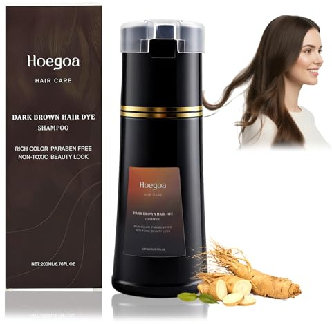 Hair Dye Shampoo para color castaño,Champú Tinte Cubre Canas, Champu Tinte Canas Mujer Hombre fácil de usar, apto para todo tipo de cabello (200 ml)