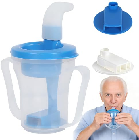 KUWUNG Beakers for Elderly, 250ml Sippy Cup for Adults, Adult Drinking Cup for Elderly with 5cc/10cc Cup Lid, Anti Choke & Non Spill for Disabled Adults Elderly Patient Maternity