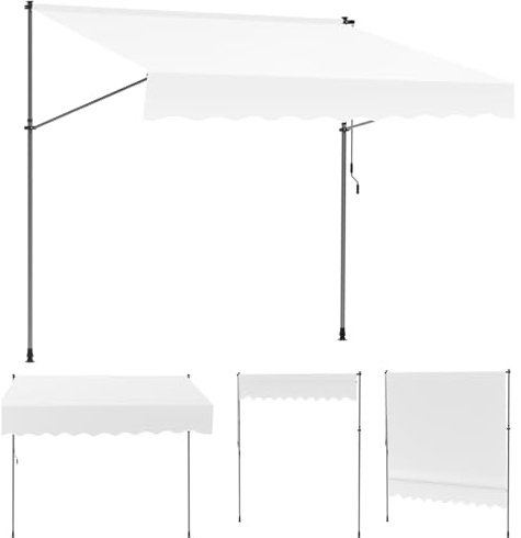 Monucep Klemmmarkise 200 cm Breit, Markise Ohne Bohren mit Handkurbel,Klemmmarkise Balkon UV-beständig,Balkon Sonnenschutz und Wasserdicht,Balkonmarkisen zum Klemmen Blau Weiß