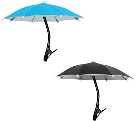SIEBOLD 2 Pcs Mini Phone Umbrella With Clip holder,Foldable Phone Umbrella,for Garden,Outdoor,Beach for Sunshade （black and blue）
