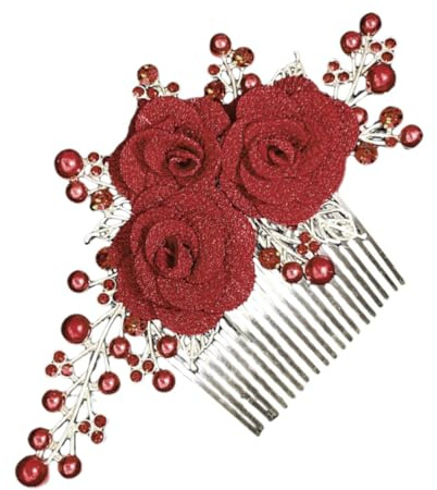 MOBUTOFU Roter Haarkamm Mit Rosenkopfband Aus Zinklegierung Für Brautjungfern Und Besondere Anlässe