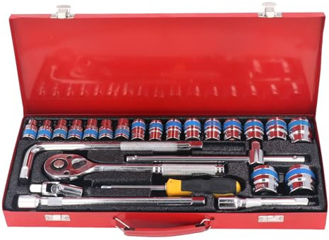 ViaGasaFamido Impact Socket Set 25Pcs 1 2in Drive Socket Wrench Set 8 to 32mm CRV and 35K Steel for Home Garage with 18 Sizes Extension Bar and Ratchet Handle