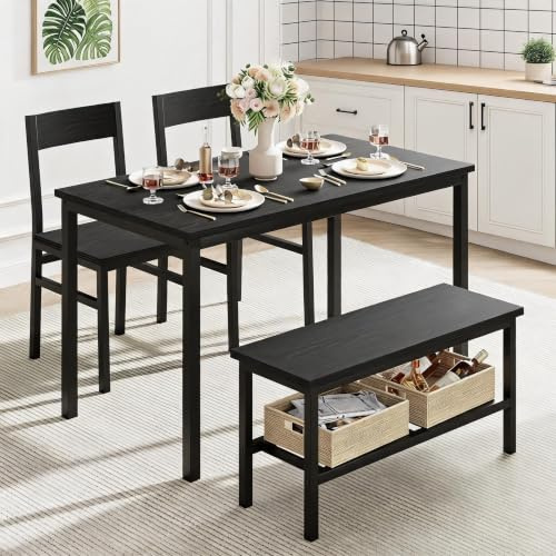 GarveeMore Esstisch mit 4 Stühlen Küchentisch | 115x70cm große Tischplatte | 81x30cm Bank mit Stauraum | 38x38cm gepolsterte Sitzfläche