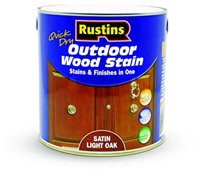Rustins Quick Dry Outdoor Wood Satin Satin Light Oak 2.5ltrl- Durable and Weather-Resistant Finish, Fast Drying, Vibrant Color for Decks, Fences, & Furniture, Available in Many Wood Shades