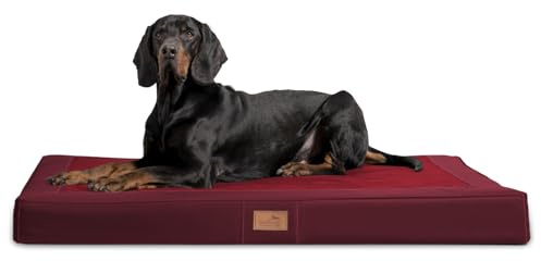 tierlando® Orthopädische Hundematratze Oscar VIP aus Kunstleder und Velours mit Visco-Schaumfüllung, druckentlastende Hundematte mit Rutschfester Unterseite Größe: 120x90cm | Farbe: 04 Dunkelrot
