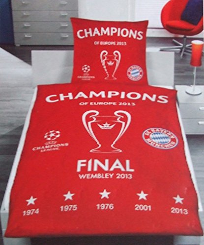 FC Bayern München Bettwäsche, 1 x Kissenbezug 80 x 80 cm und 1 x Bettbezug 135 x 200 cm, 100% Baumwolle mit Knopfleiste