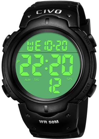 CIVO Orologio Uomo Digitale Sportivo: Militari 50M Impermeabile - Orologio da Polso Quadrante Grande LED Allarme Calendario