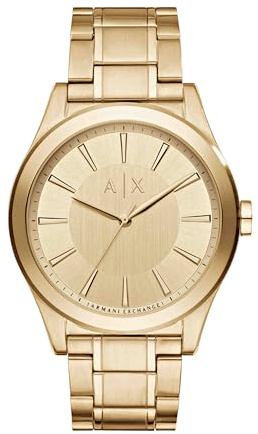 Armani Exchange Orologio per uomo, Movimento al quarzo a tre lancette e cassa da 44 mm con cinturino in acciaio, Oro chiaro