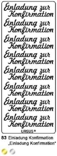 Ursus 59310083 - Kreativ Sticker, Einladung Konfirmation, silber, 5 Blatt, selbstklebend, Ideal zur Kartengestaltung und zum Dekorieren von Geschenken, Stickerbogen ca. 10 x 23 cm