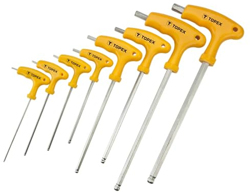 TOPEX T-Griff Innensechskantschlüssel-Set – 8-teilig (2-10 mm), CRV-Stahl, ergonomischer Griff, langlebig und robust – Sechskantschlüssel für Heimwerker und Profis