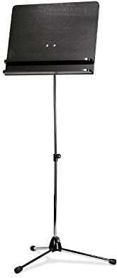 K&M 118/3 Orchesternotenpult - Schwarze Holz-Notenplatte – Ausziehbarer Notenständer 61,5 – 115 cm – Zwei Ablagewinkel