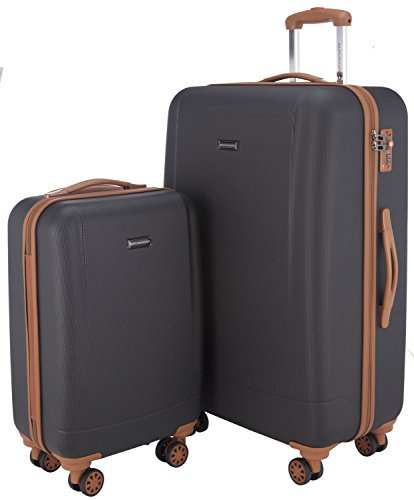HUVUDSTADT-resväska – badkarsjö – resväska handbagage hårt skal rullväska, svart, 2er Set
