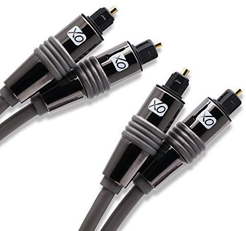 XO Premium Install TOSLINK S/PDIF Cable, Optical Digital Audio Cables (2 Pack x 2m) 24K Gold-Plated, Ultra-Durable Male to Male Lead for LG/Samsung/Sony/Philips Sound Bar, Smart TV, Home Theater, PS4