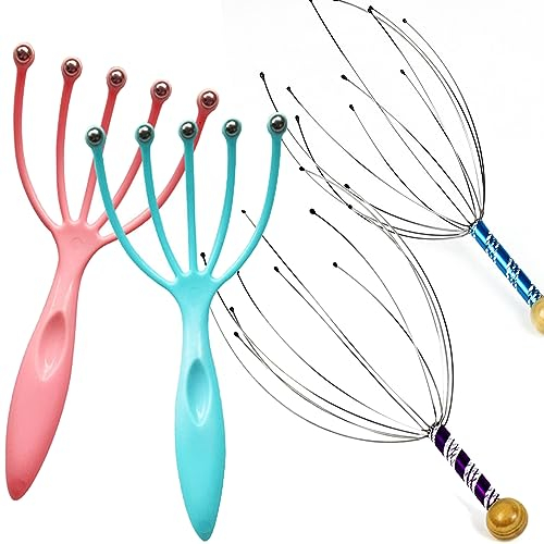 MINGZE Kopfmassage Set: 2x Kopfmassage Spinne, 2x Roller Klauenmassagegerät, Kopfhaut Bürste - Stressabbau, Kopfhaut Stimulation