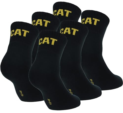 Caterpillar Quarter Socks 6 Paar Arbeitssocken für Herren, Höhe über dem Knöchel, verstärkt an Zehen und Fersen, Baumwolle von ausgezeichneter Qualität (Schwarz, 43-46)
