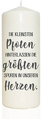 WB wohn trends Spruchkerze, Die kleinsten Pfoten hinterlassen die größten Spuren, grau, 20cm, 765g d8cm, Kerze mit Spruch, Brenndauer ca 70 Std Trauer-Licht