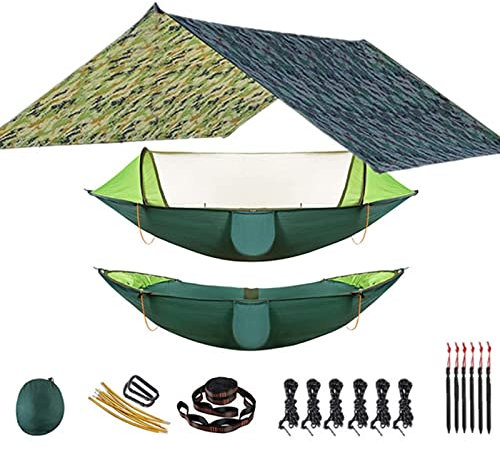 AllForYou Outdoor Hängematte für Reise Camping Wandern Garten Hängematte 2 Person Tragbare Hängematte Schlaf Swing mit Moskitonetz Rain Fly Tarp