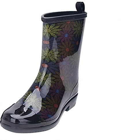 PAIDAXING Bottes de pluie pour femme - Imperméables et antidérapantes - Chaussures de pluie à enfiler - Chaussures de pluie en caoutchouc - Chaussures d'été et d'extérieur - Chaussures légères, Noir