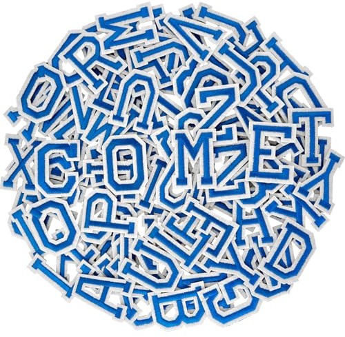 AXEN 52pcs Alphabet A to Z Patches, Iron on Sew on Letters for Clothes, Classic Blue