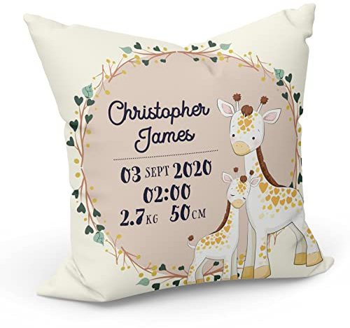 Fabulous Coussin Taie 40 x 40 cm Naissance Personnalisable Illustration Animaux Faire-Part Idée Cadeau Bébé Parent Nouveau Né
