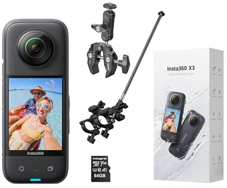 Insta360 X3 360 Degree Action Camera BIKER Kit includes Third-Person Bike Handlebar Mount + 64GB Micro SDHC Memory Card