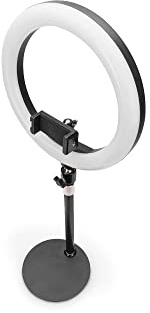 DIGITUS Anillo Luminoso LED - 10'' - Regulable - Temperatura de Color Ajustable - Mando a Distancia por Cable - trípode - Soporte de Mesa - Soporte para teléfono móvil - para Streaming, Podcast