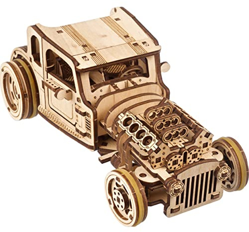 Ugears Furious Hot Rod Mouse - Bilbyggd trämodell för vuxna - bilmodell att bygga - 3D-pussel, träbyggsats för huvudentusiaster och samlare