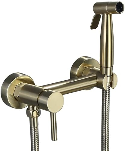 Bidet Spray Set, Brass Brushed Gold Bidet hot and Cold Water Set Toilet Spray Gun Ass Flusher Nozzle Set, Hand Blender Valve Jet Pres Set Shower Head with Pressure,A