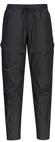 Portwest KX345 KX3 Drawstring Combat Trousers Stretch Ripstop Rule Pocket | Black, Large, EN 14404, Slim Fit, 65% Polyester, Polycotton, Fully Elasticated Waistband, 40+ UPF Rated Fabric, Construction