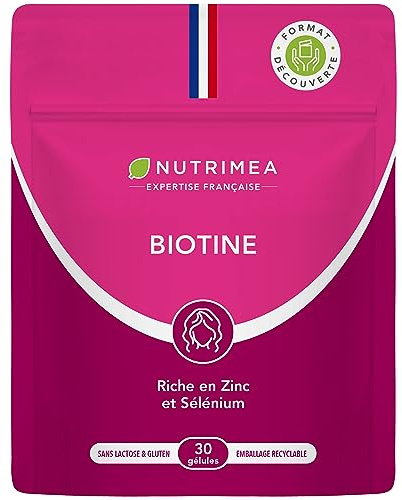 BIOTINE | Sans Excipient | Accélère la Pousse des Cheveux & Ongles | Avec Vitamine B8, Pépins de Courge, Zinc et Sélénium | Doypack 30 Gélules Vegan | Fabrication Française | Nutrimea