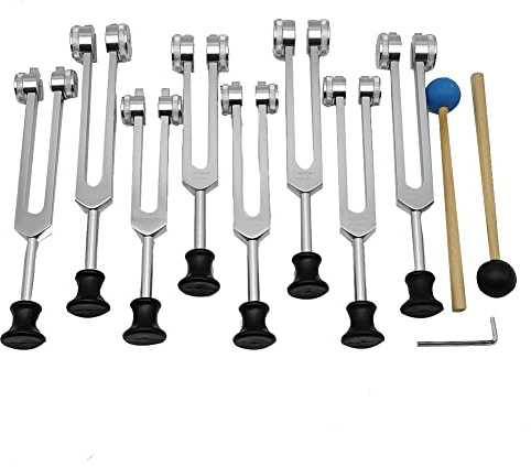 Fxndknjks Stimmgabel-Set für die Klangtherapie (126,22 Hz, 136,1 Hz, 141,27 Hz, 172,06 Hz, 194,18 Hz, 210,42 Hz, 221,23 Hz) Silber