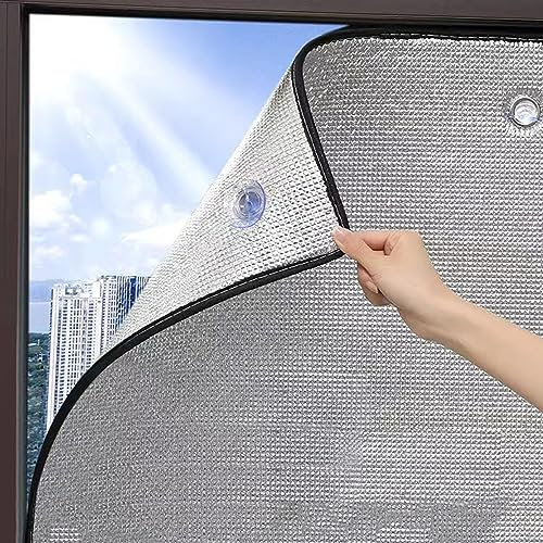 Zhaomi Wintergarten Wärmereflektierende Fensterfolie,UV-Schutz Sonnenschutz Folie,Verdunkelungs Sichtschutz Glasfolie,7mm Dicke Aluminiumfolie Isolierungsfolie,mit Saugnäpfen (130x200cm/51x79in)