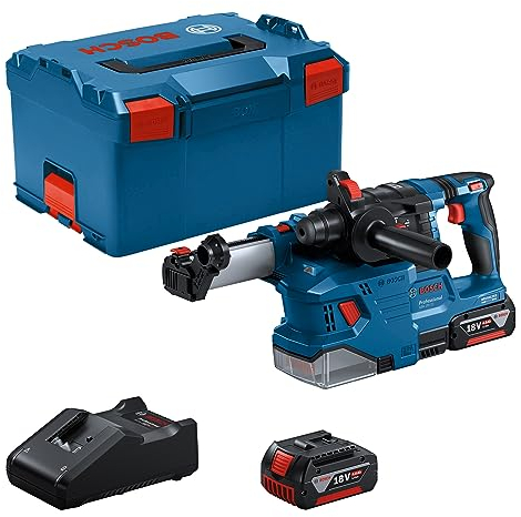 Bosch Professional 18V System Akku Bohrhammer GBH 18V-22 (mit SDS plus, inkl. 2x 4.0Ah Akku, Schnellladegerät GAL 18V-40, 2x Ringbürste, GDE 18V-12, L-BOXX)