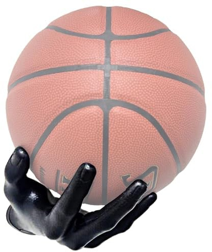 LOCZAR Basketball Holder, Hand Sculpture Ball Holder Wall Mount Art Decor Stand Storage Rack Organizer Display Case Man Cave for Football Soccer Gift Ideas for Him Men Boys Gamers (Black Ball Holder)