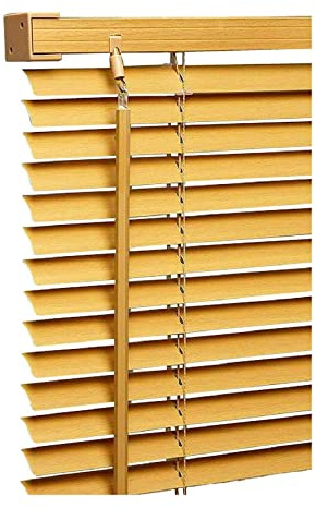 Teak PVC Wood grain Effect Venetian blinds - Metal Headrail & Fittings - 25mm Thin slats Trimmable Easy fit - window Treatment Shutters - Home Offices Blind (Width 225cm x Drop 150cm)