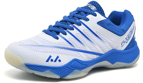 JiuQing Badmintonskor för män Lättviktsvolleyboll Tennisskor Sneakers Andas Anti-Slip,Blue,43 EU