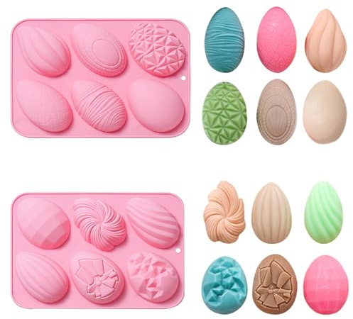 Bekecidi 2 Stück Oster-Silikonformen, Osterei Schokoladenformen DIY Süßigkeiten Gelee Seife Kuchen Muffins Eiswürfel Silikon Backform für Zuhause, Party, Osterkuchendekoration
