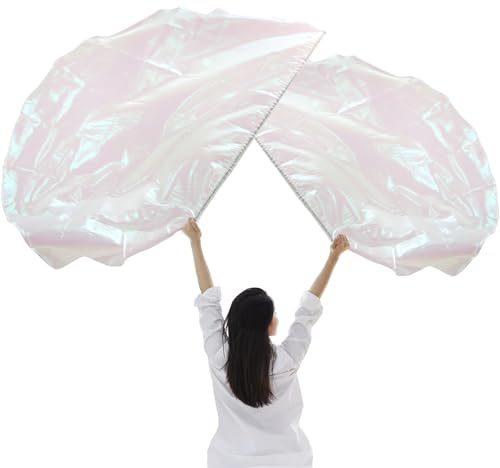 2stk Halbkreisförmige Anbetungsfahnen, 140x92cm Lobpreis-Tanzfahnen mit Skalierbaren Stangen Glänzendes Anbetungsbanner Metallisch Glänzende Engelsflügel für Tanzkirche (Transparentes Weiß)