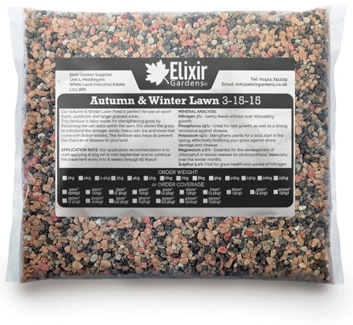 Elixir Gardens Seasonal Lawn Fertilisers for Turf & Grass | Autumn & Winter Granular Feed | 3-15-15 + Trace Elements | Treats 90 Sq. Meters