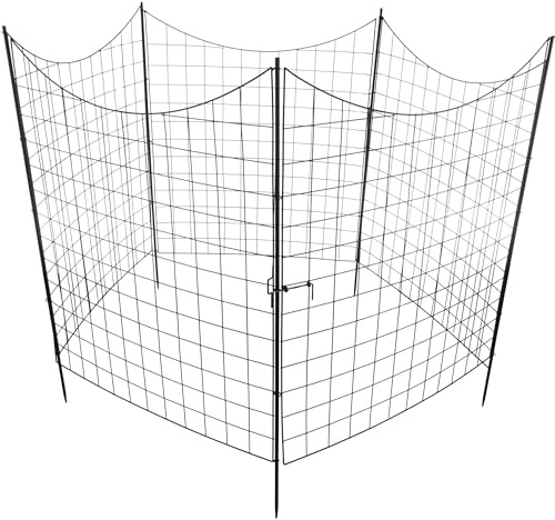 Garden Fence - 39-Inch-Tall No Dig Dog Fence or Animal Barrier - Decorative Wire Fencing with 4 Fence Panels and 1 Locking Gate by Pure Garden (Black)