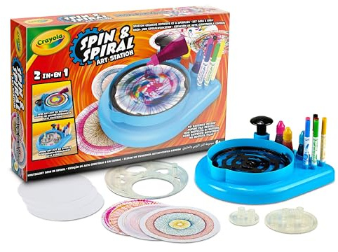 CRAYOLA, Spin and Spiral Art Station 3-in-1, ab 6 Jahren | Erstellen von Mandalas und Farbwirbeln mit Filzstiften und Tinte, Geschenkidee für Kinder