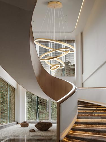 KAUCQI Lampara Techo Colgante, LED Lamparas Comedor, Regulable Lampara Colgante Cocina 3000k-6000k, 4 Anillos Φ 80+60+40+20cm, Modernos Candeeiro Teto Suspenso Lámpara Colgantes Salon, Isla