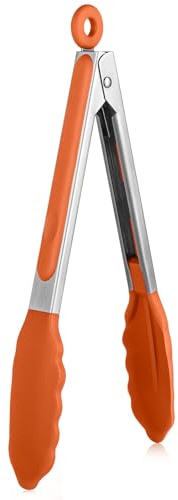 U-Taste Silikon Küchenzange, 250℃ hitzebeständiger, 23 cm, Orange | Kochzange mit fest versiegelten Antihaft-Gummispitzen & silikonbeschichtetem Stahlgriff & glatter Verriegelung zum Servieren