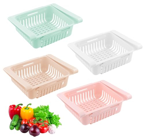 Ehuihuan 4 Piezas Frigoríficos Organizadores de Cajones, Organizador Nevera Retráctil, Almacenamiento Nevera Cajon, Organizador Frigorifico Extensible para Cocina, Gabinetes, Congelador (Multicolor)