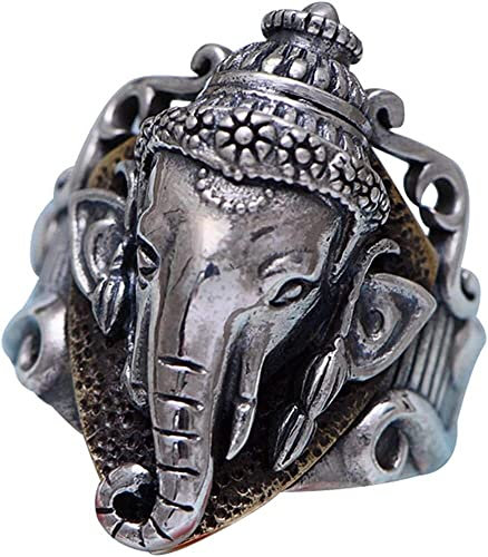 Zehenring Retro Vintage 925 Sterling Silber Hindu Elefant Lord Ganesh Ring Ganesha Schmuck for Männer Frauen(S 1/2)