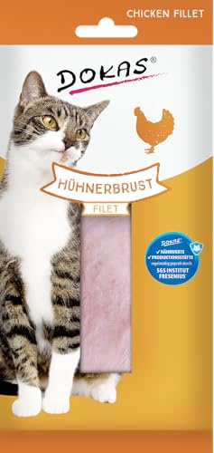 DOKAS Hühnerbrust Filet – Getreidefreies Premium Leckerli für Katzen – optimal als Belohnung – 9 x 22 g