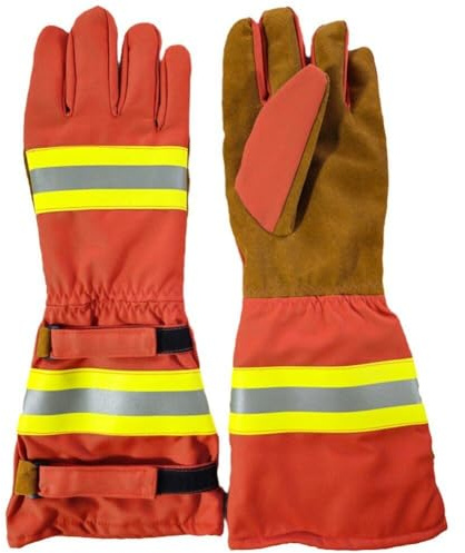 Muteitt Gants de Lutte Contre l'incendie, Gants de Pompier Professionnels, résistance à la Chaleur et aux Flammes, Gants de Travail de sécurité à Manches Longues avec Bande réfléchissante